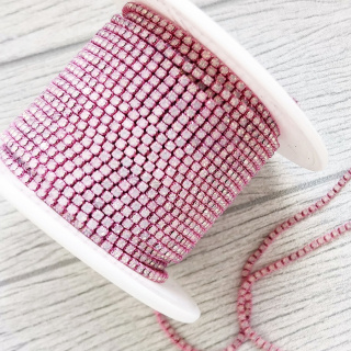 Стразовая цепь, White Opal +Pink, ss4