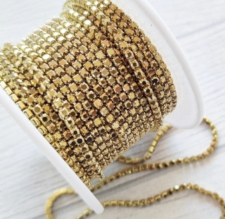 Стразовая цепь Gold Metal, ss6 (2мм)