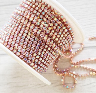 Стразовая цепь, Crystal AB+Rose Gold, ss6