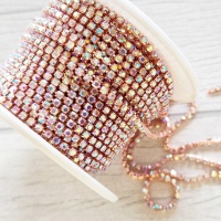 Стразовая цепь, Crystal AB+Rose Gold, ss6