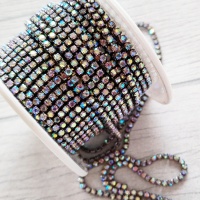 Стразовая цепь, Crystal AB+GumMetal, ss6