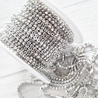 Стразовая цепь Silver Metal, ss6 (2мм)