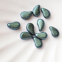 Бусины чешские стеклянные PaisleyDuo 23980/94104 Metallic Mat Green Turquoise, 10шт