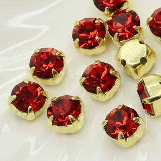 Шатон Чешский красный в золотом цапе Red Velvet+gold, 6мм, 1шт