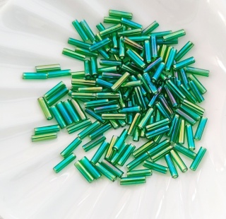 Стеклярус Япония Miyuki Bugles 179 Green AB 6мм, 4 гр
