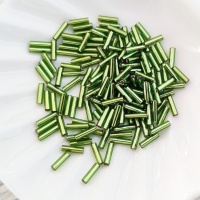 Стеклярус Япония оливковый Miyuki Bugles 026 Olive Silver Lined 6мм, 4 гр