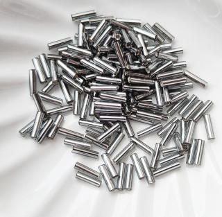 Стеклярус Серый с серебром Miyuki Bugles 021 Silver Lined Grey 6мм, 4 гр