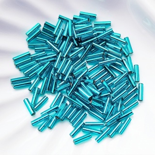 Стеклярус бирюзовый Miyuki Bugles 2425 Silver Lined Teal 6мм, 4 гр