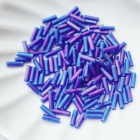Стеклярус Синий Матовый АБ Miyuki Bugles 151FR Matted Cobalt AB 6мм, 4 гр