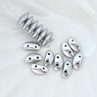 Бусины Чешские Matubo MobyDuo 01700 Серебро, 3*8мм, 15шт