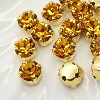 Шатон пришивной Чешский Топаз Topaz+gold, 6мм, 1шт