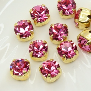 Шатон Розовый в золотой оправе Rose+gold, 6мм, 1шт