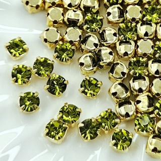 Шатоны Чехия Оливковые в золотой оправе Olivine DF+gold, 4мм, 10шт